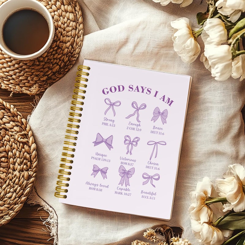 THDSE Bible Journal for Women, Christian Prayer Journal Pureple Notebook Gifts for Teen Girls Kids Women, Back To School Bible Study Supplies，Coquette Preppy Bows Cute Church Faith Journaling Hardcover Spiral Notebook 5.5 X 8.3 - Image 3